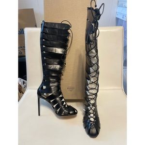 Francesco Russo black leather gladiator knee boot